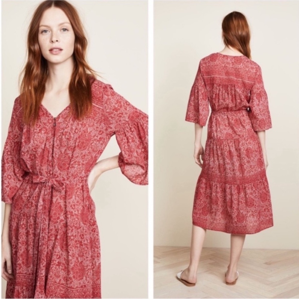 Xirena Morgan Floral Bandana Print Midi Dress Red Flag size xs 100%‎ cotton